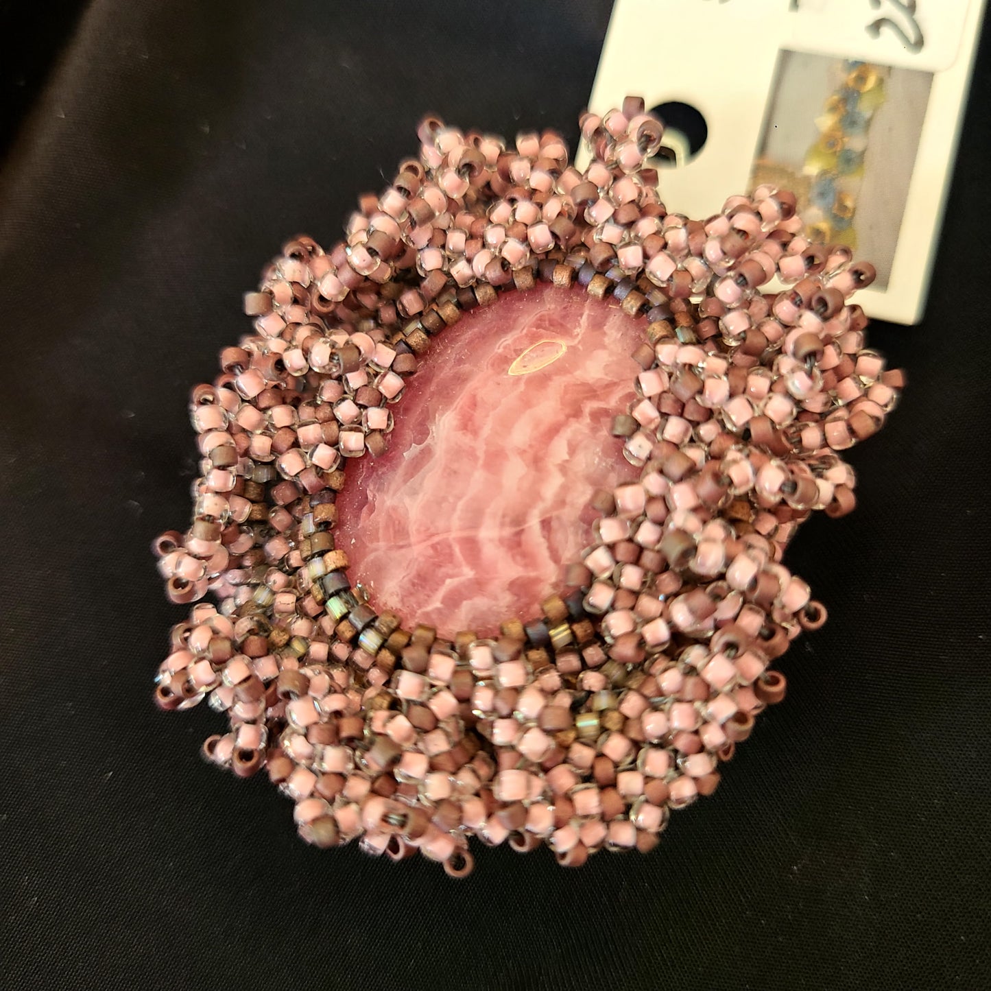Rhocrodize Stone Pendant with Peyote Ruffle (Susan Vachon Designs) OL