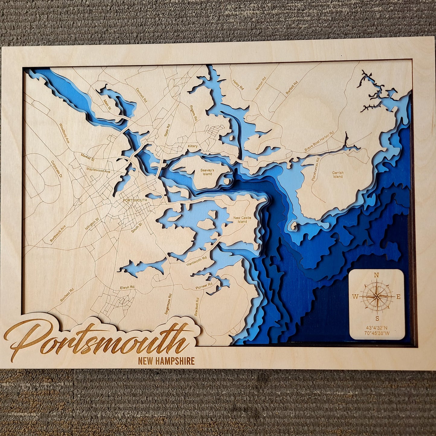 Portsmouth Topographic Carved Wood Map (Made by Mandy) OL