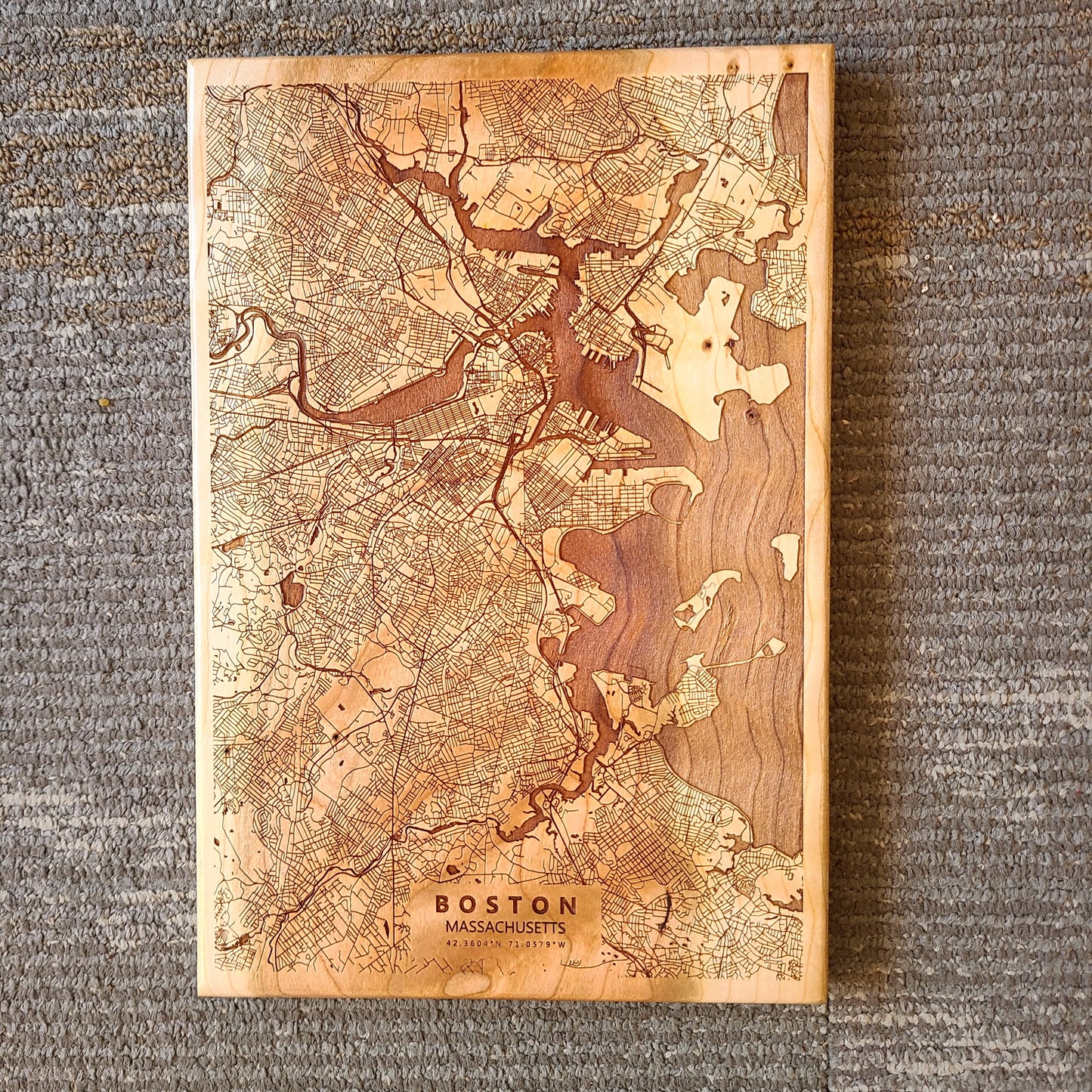Handcrafted Topography Wood Portsmouth and Boston Maps (Knot Your Average Grain) OL