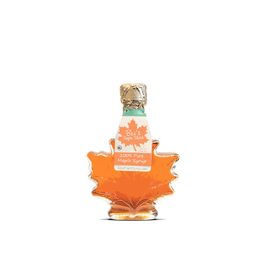 Glass Leaf Maple Syrup Bottle 3.4oz (Ben's Sugar Shack)- Online