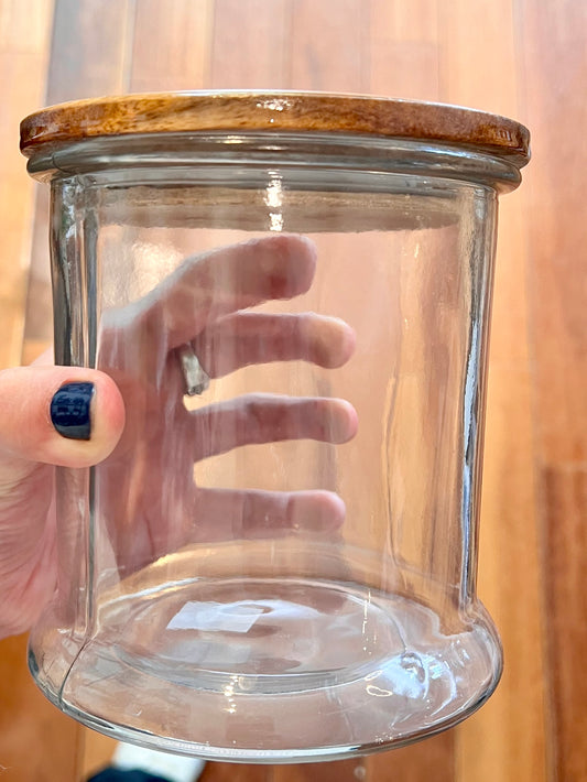 CN-112-20 Solid Glass Jar 5" x 5"  with resin Ocean Wave Wood Lid (Hostage) OL