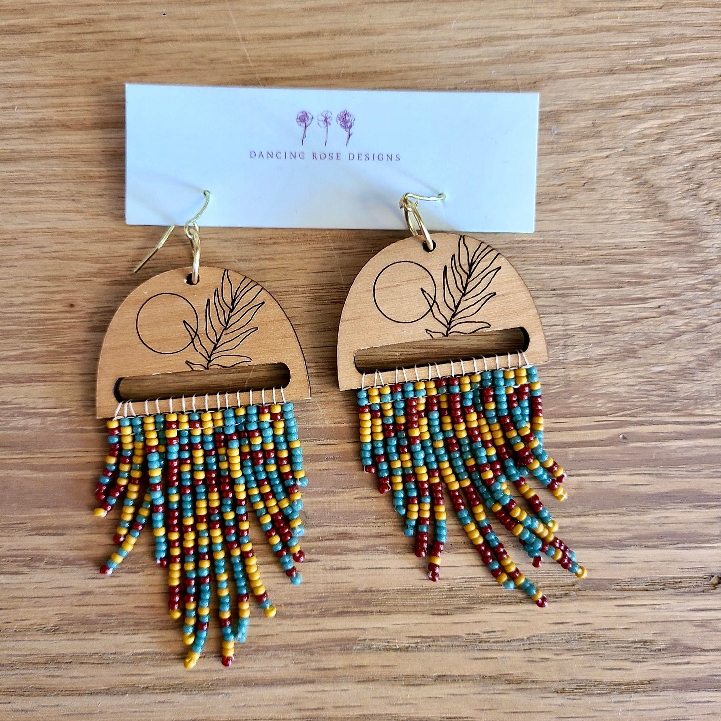 CN-138-09 Wood/Beaded Earrings (Dancing Rose Design) OL
