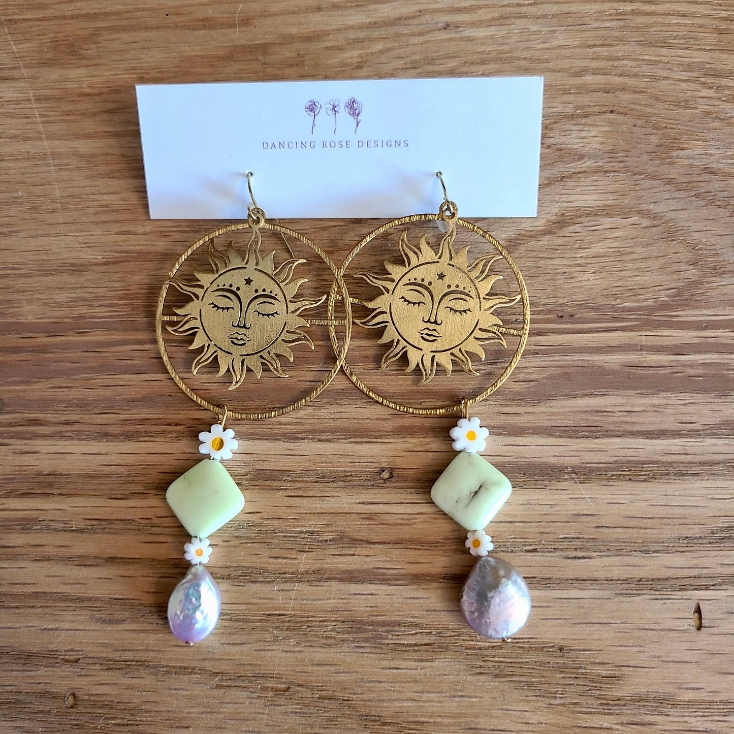 CN-138-03 Gold Sun and Stone Earrings (Dancing Rose Design) OL