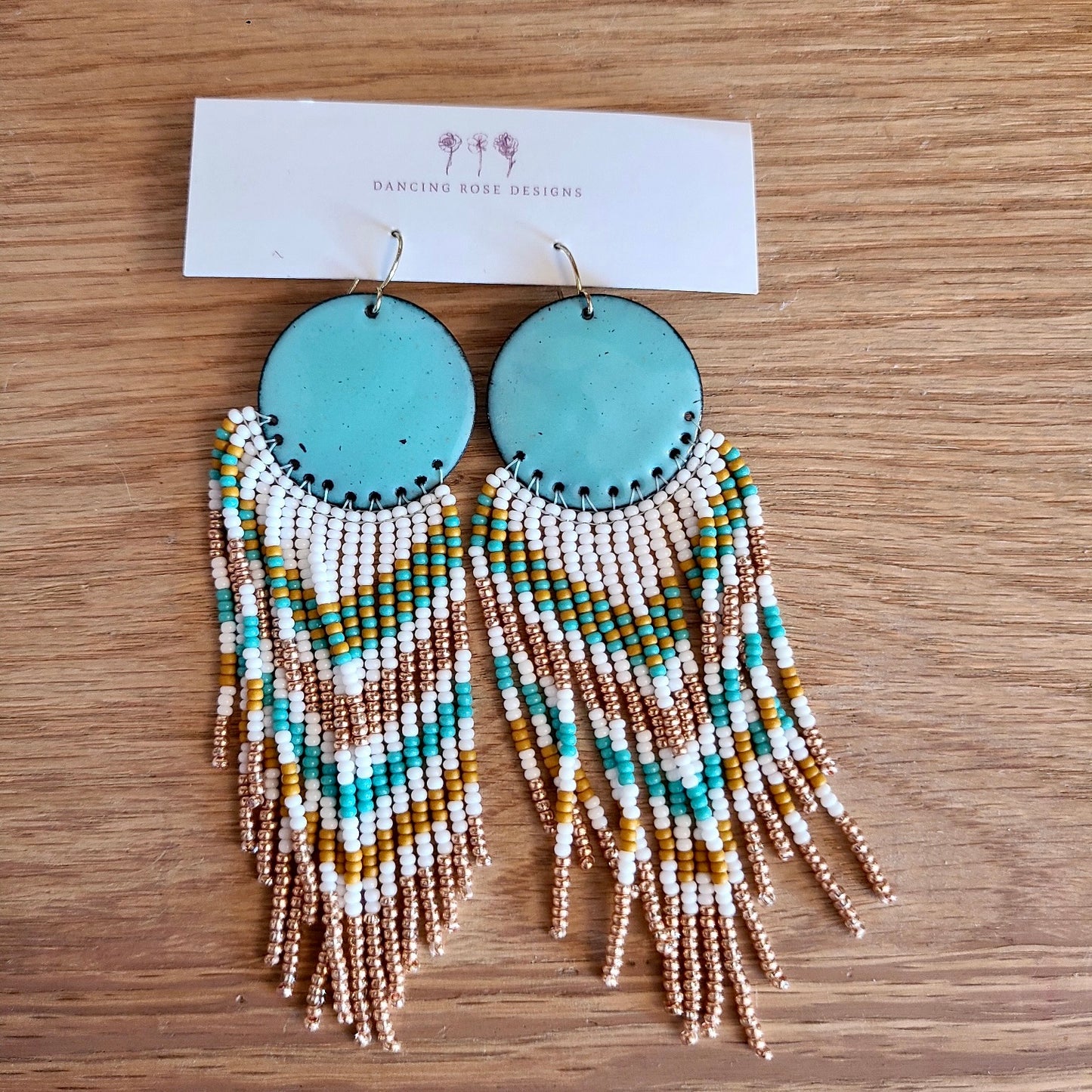 CN-138-05 Turquoise Pendent Beaded Earrings (Dancing Rose Design) OL
