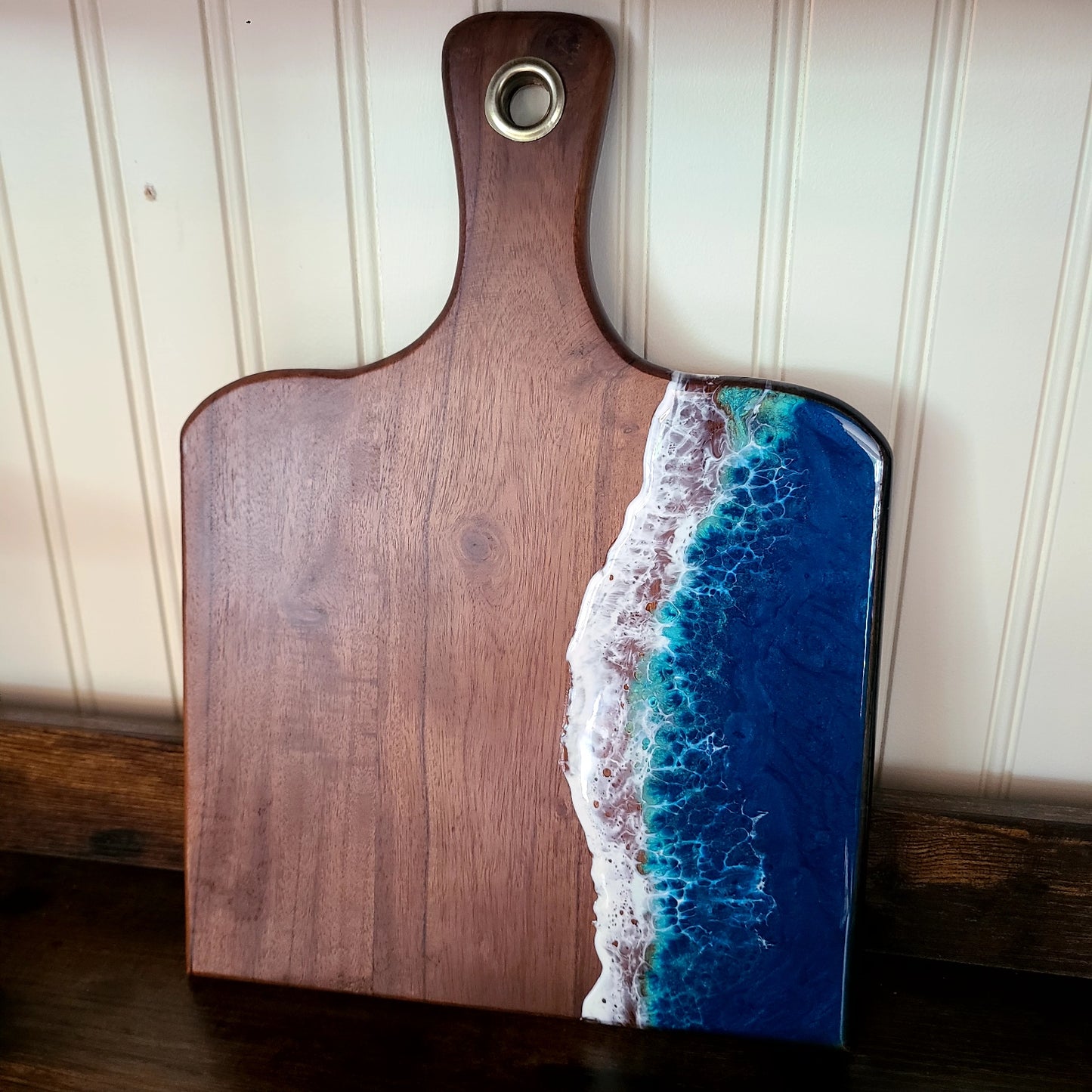 Artisanal Charcuterie Board wave resin art detail (Maria Hostage) OL