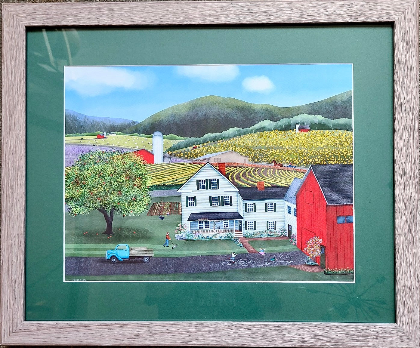 "Farmland Summer" matted & framed original print (Wickie Rowland) OL
