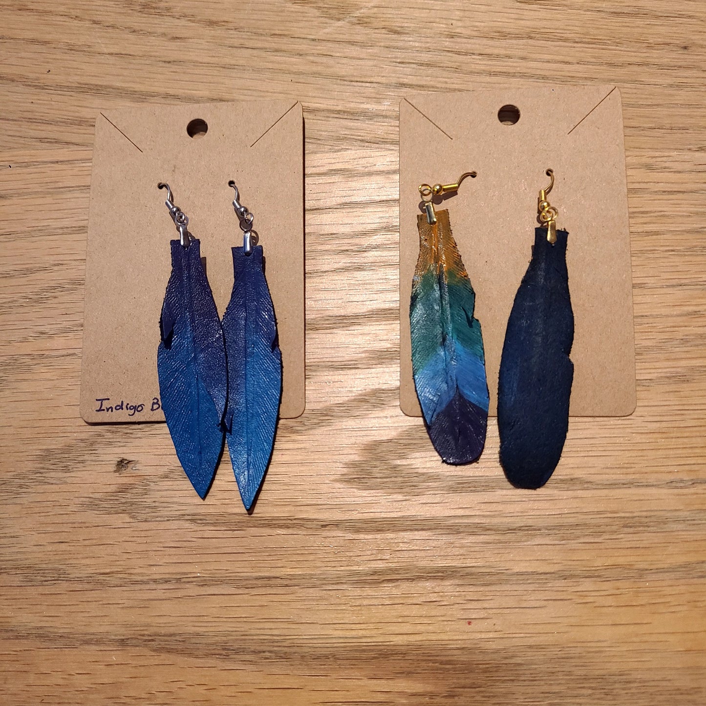 Handcrafted Leather Feather Earrings - medium sized (Log Cabin Leather) OL
