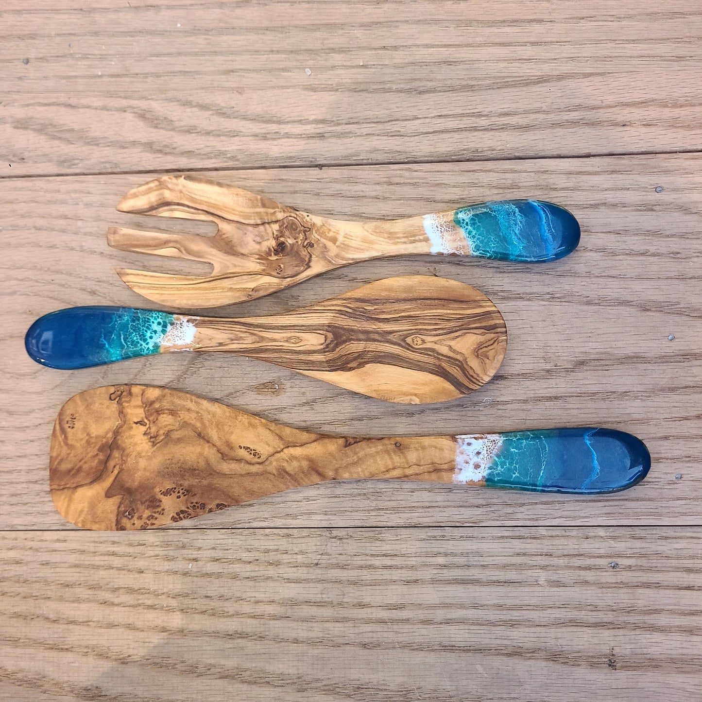 Artisanal Resin Blue Wave Wooden Spoons (Maria Hostage/Java Lou Studio) OL