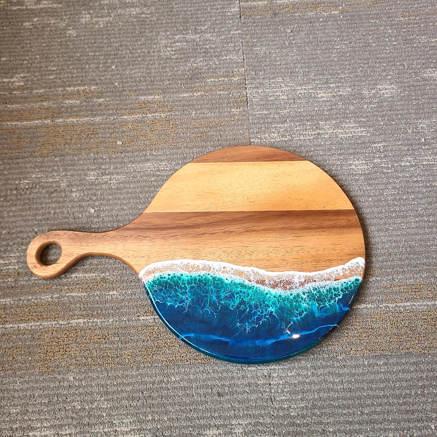 Wood & Resin Wave Round Board 12" diameter w/ handle (Maria Hostage/Java Lou Studio) OL