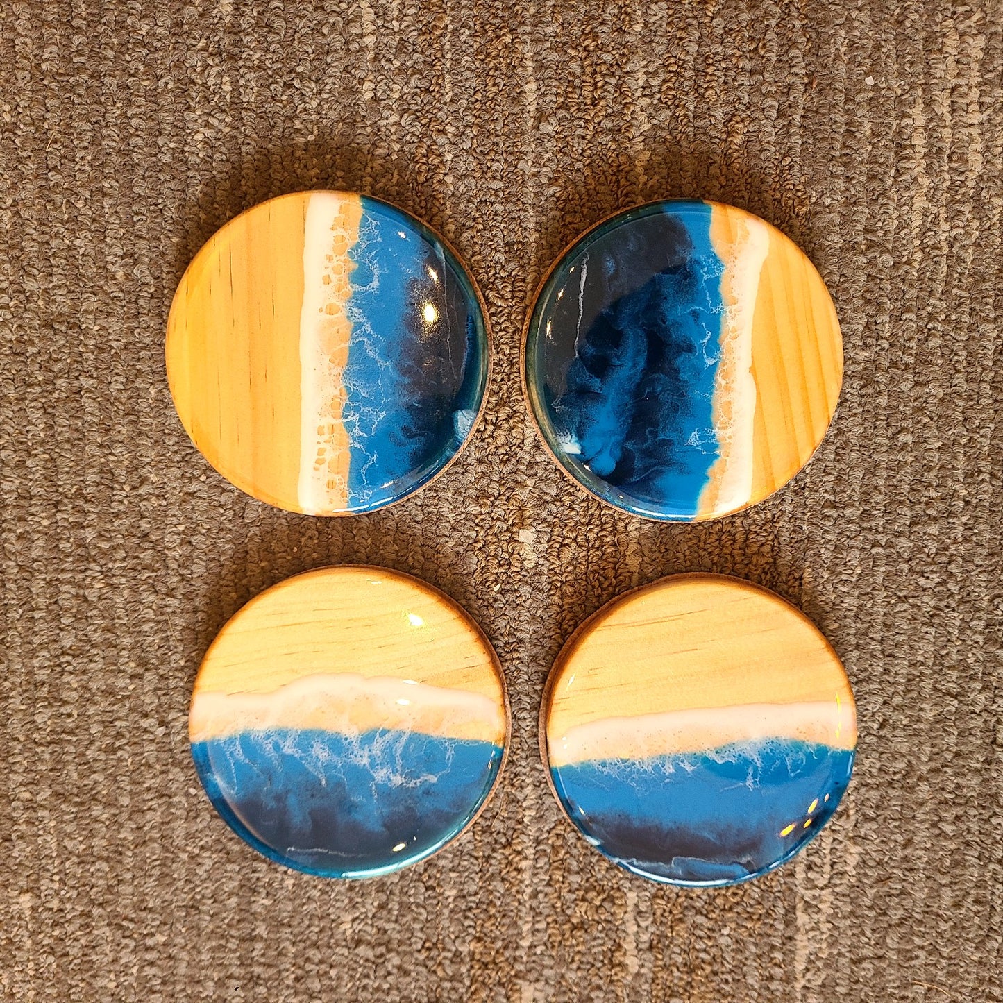 Artisanal Resin Blue Wave Coaster Sets of 4 (Maria Hostage) OL