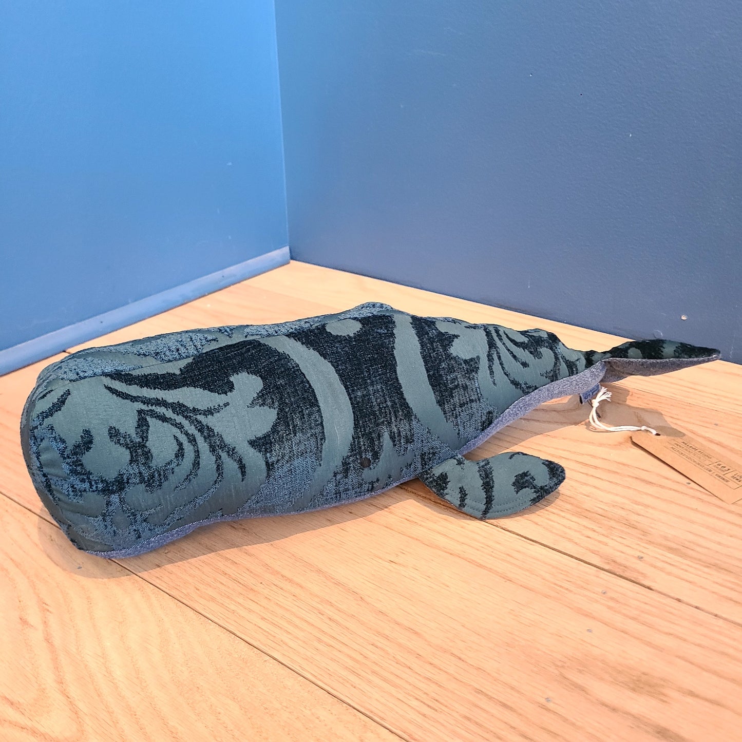 NH Artisan Textile Whale Pillow color: Blue Plaid (Approx. Length 18" Hillside Studio) OL