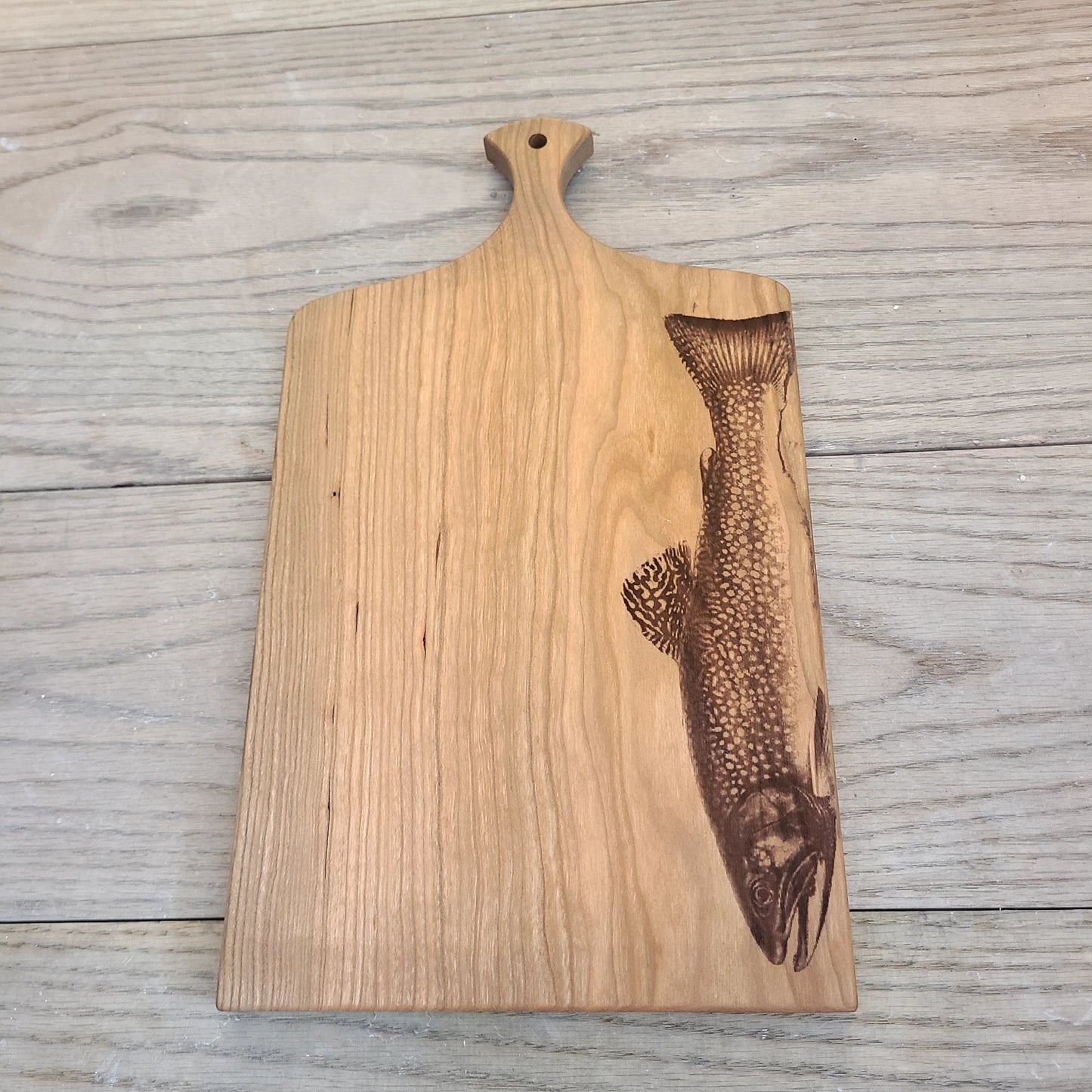 Handcrafted Cutting Board with embossed NH Trout (A Vintage Wren) OL
