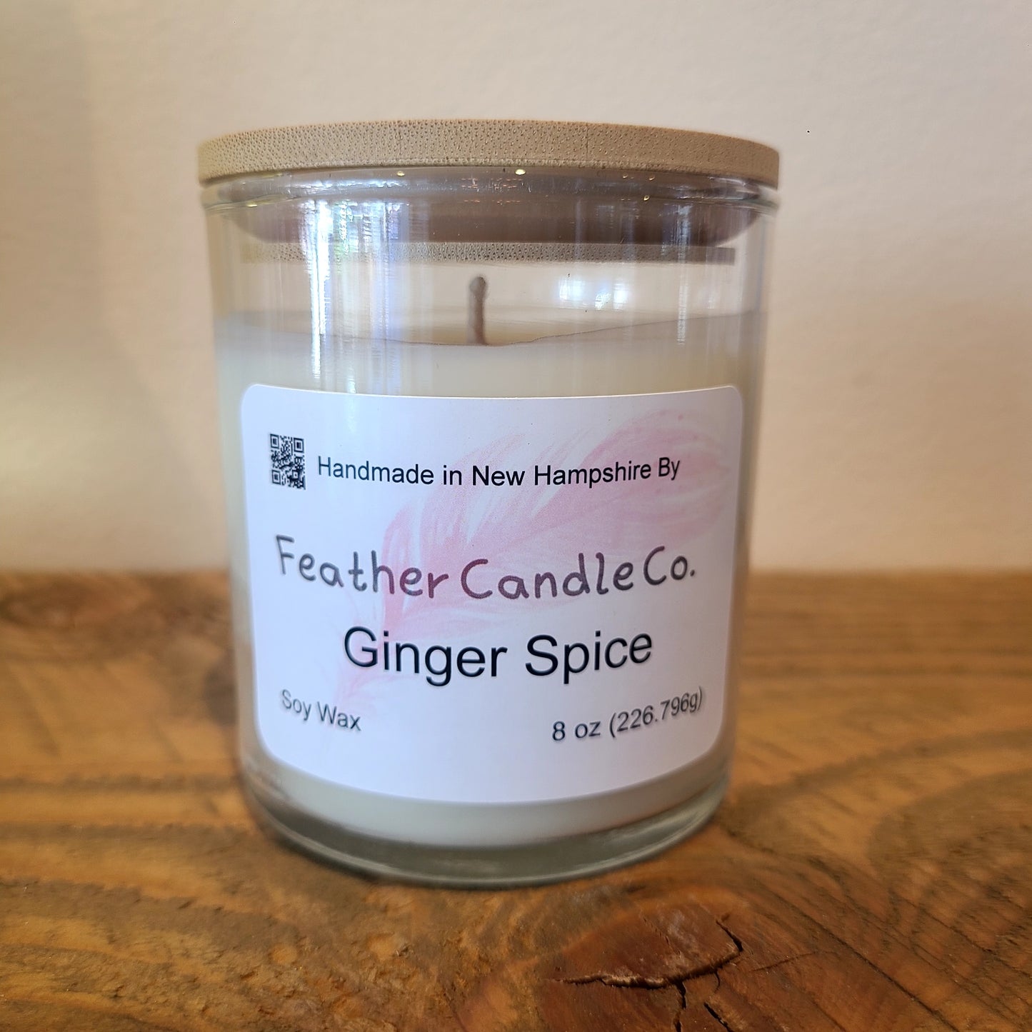 Artisan 100% soy wax "Ginger and Spice" scented candle 8 oz. (Feather Candle Company) OL