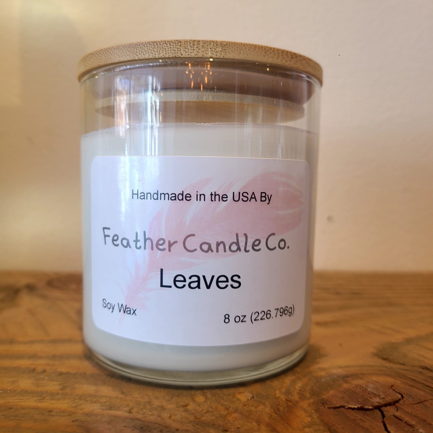 Artisan 100% soy wax "Leaves" scented candle 8 oz. (Feather Candle Company) OL