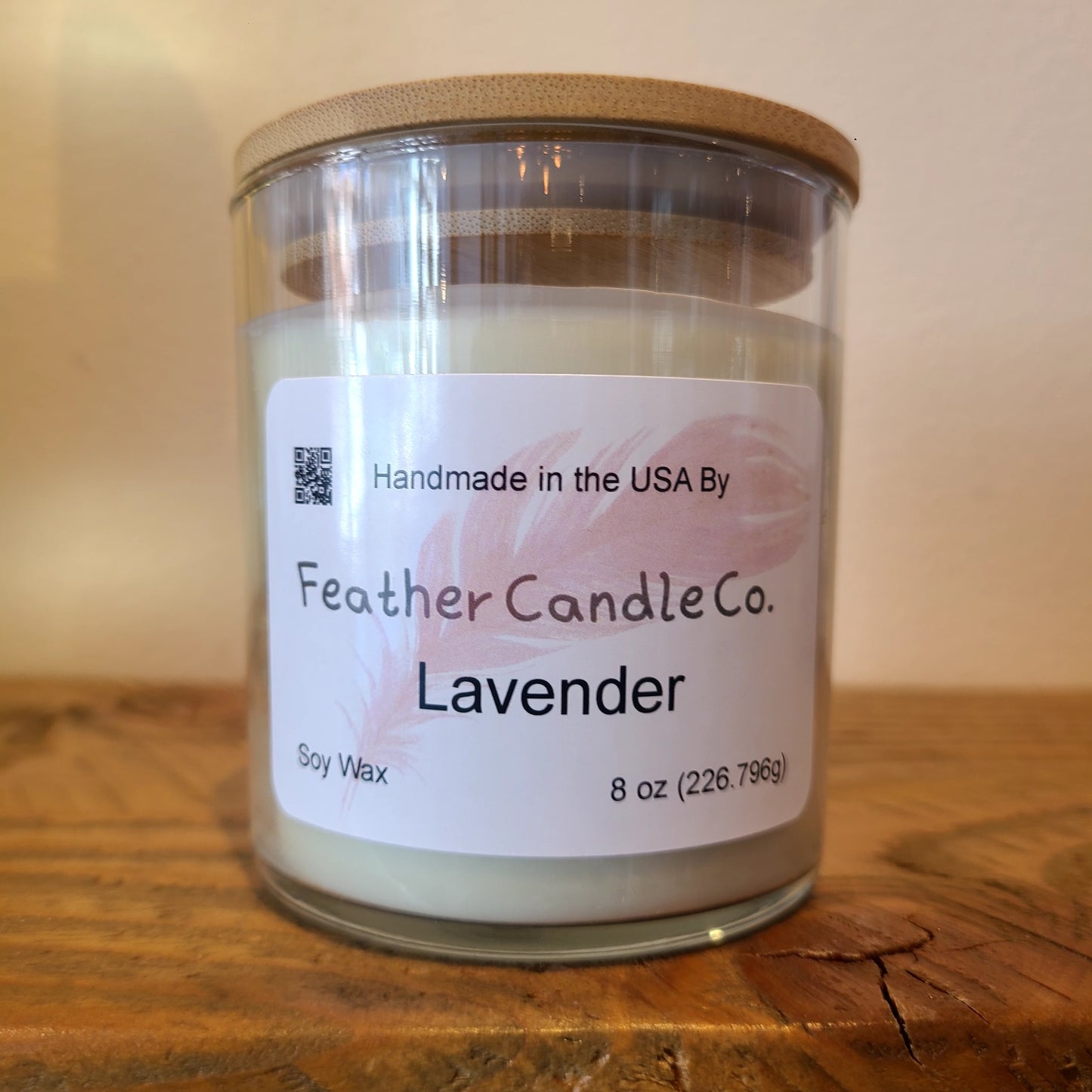 Artisan 100% soy wax "Lavender" scented candle 8 oz. (Feather Candle Company) OL