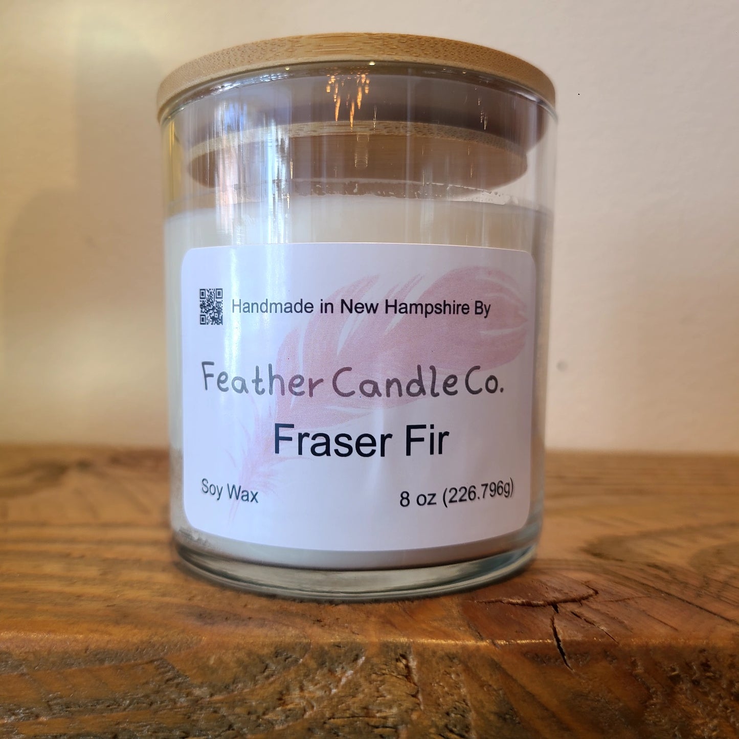 Artisan 100% soy wax "Frasier Fir" scented candle 8 oz. (Feather Candle Company) OL