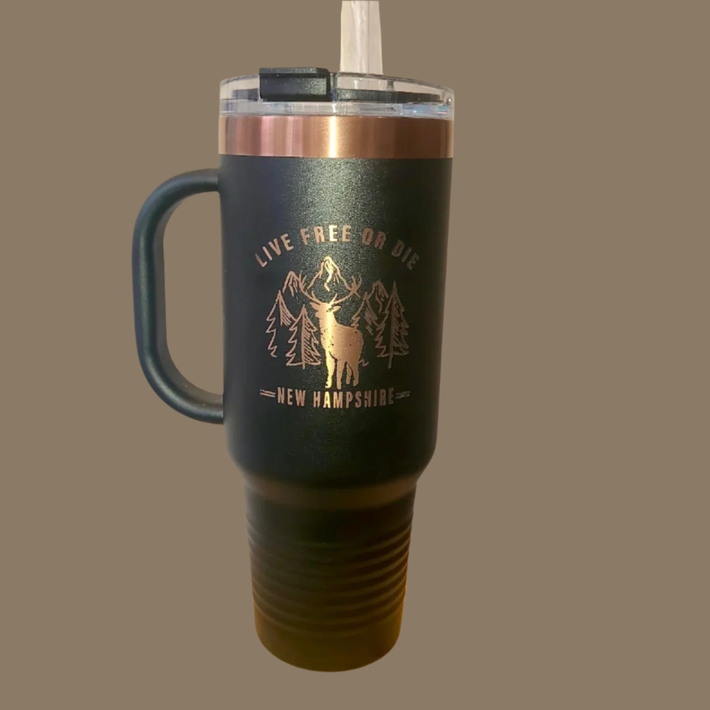 Black/Rose Gold etched 40 oz. insulated tumbler w/ straw (Dapper Moose Design Co.) OL