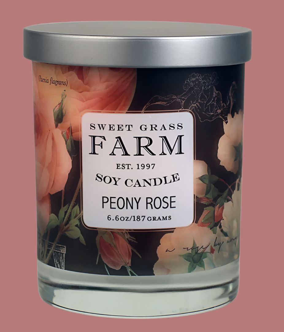 Soy Candle Peony Rose Scent 6.5 oz. (Sweet Grass Farm) OL