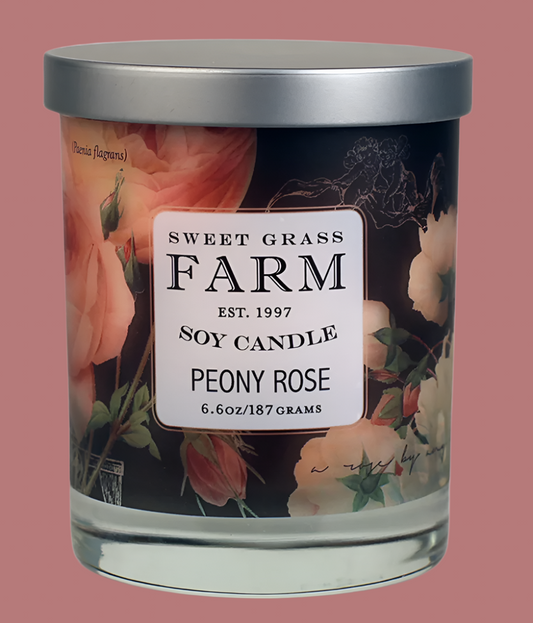 Soy Candle Peony Rose Scent 6.5 oz. (Sweet Grass Farm) OL