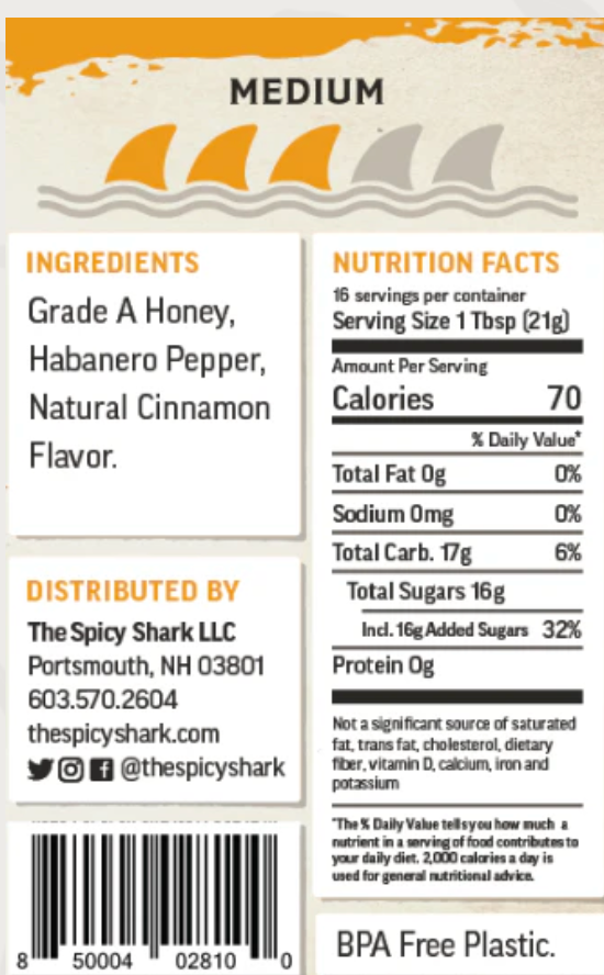 Original Hot Honey MEDIUM HEAT 12 oz. (Spicy Shark) OL