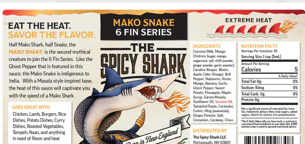 Mako Snake Hot Sauce EXTREME HEAT 5 oz. (Spicy Shark) OL