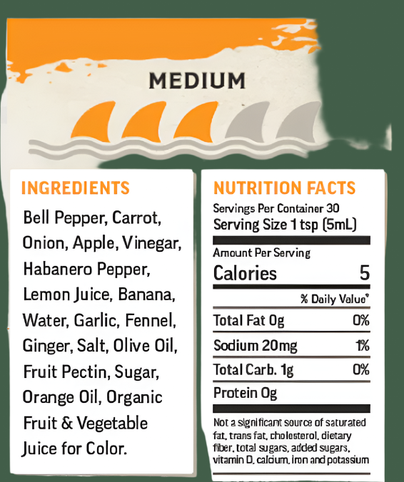 Original Habanero Hot Sauce MEDIUM HEAT 5 oz. (Spicy Shark) OL