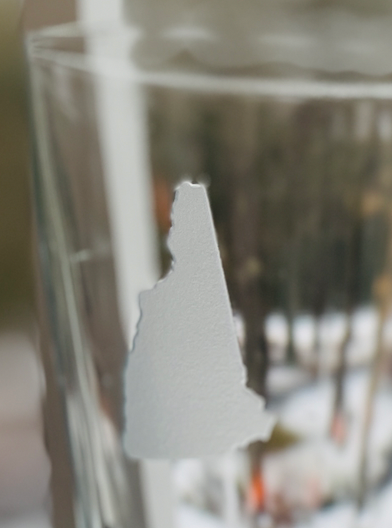 Crystal Pint Glass Etched Frosted Outline State of NH 16 oz. (American Crystal Works) OL