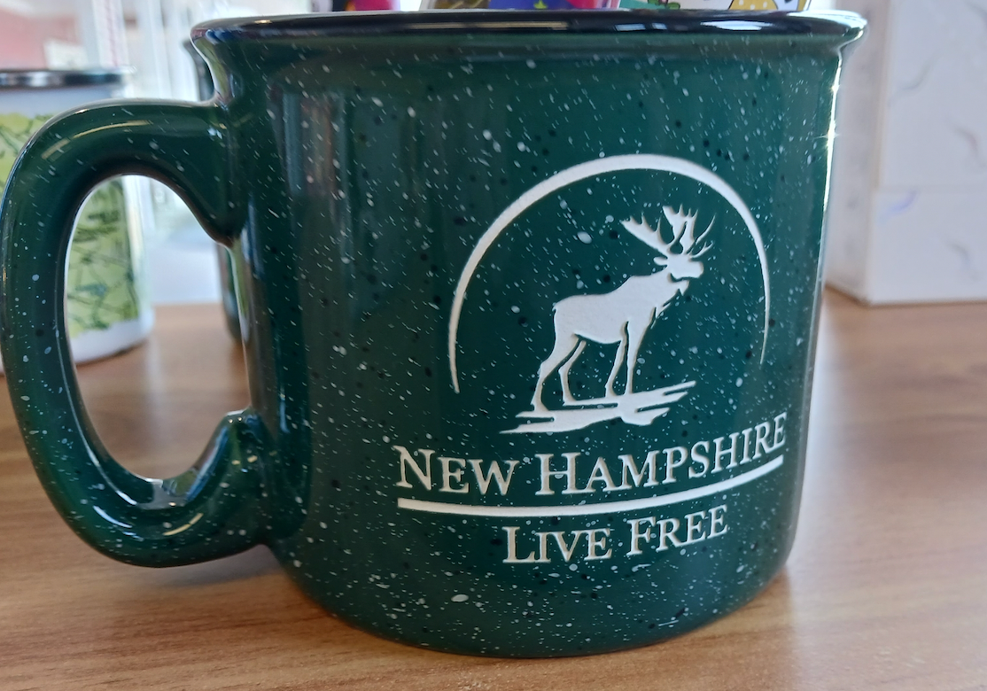 Green Ceramic Campfire Mug with Moose Live Free deep etched 15 oz. (American Crystal Works) OL