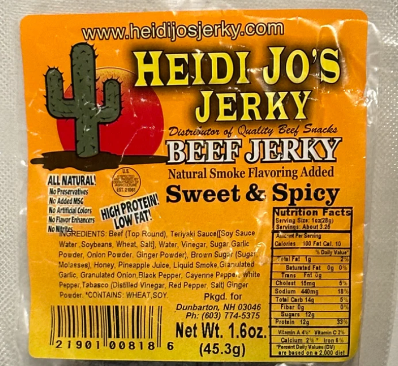 All Natural Grass Fed Maple Beef Jerky 1.6 oz. (Heidi Jo's) OL