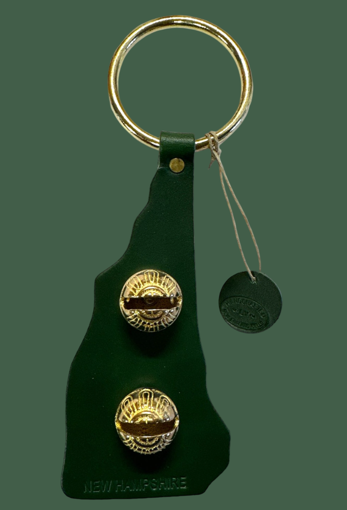 Traditional NH State Outline Deep Green Leather Bell Door Hanger (New England Bells) OL
