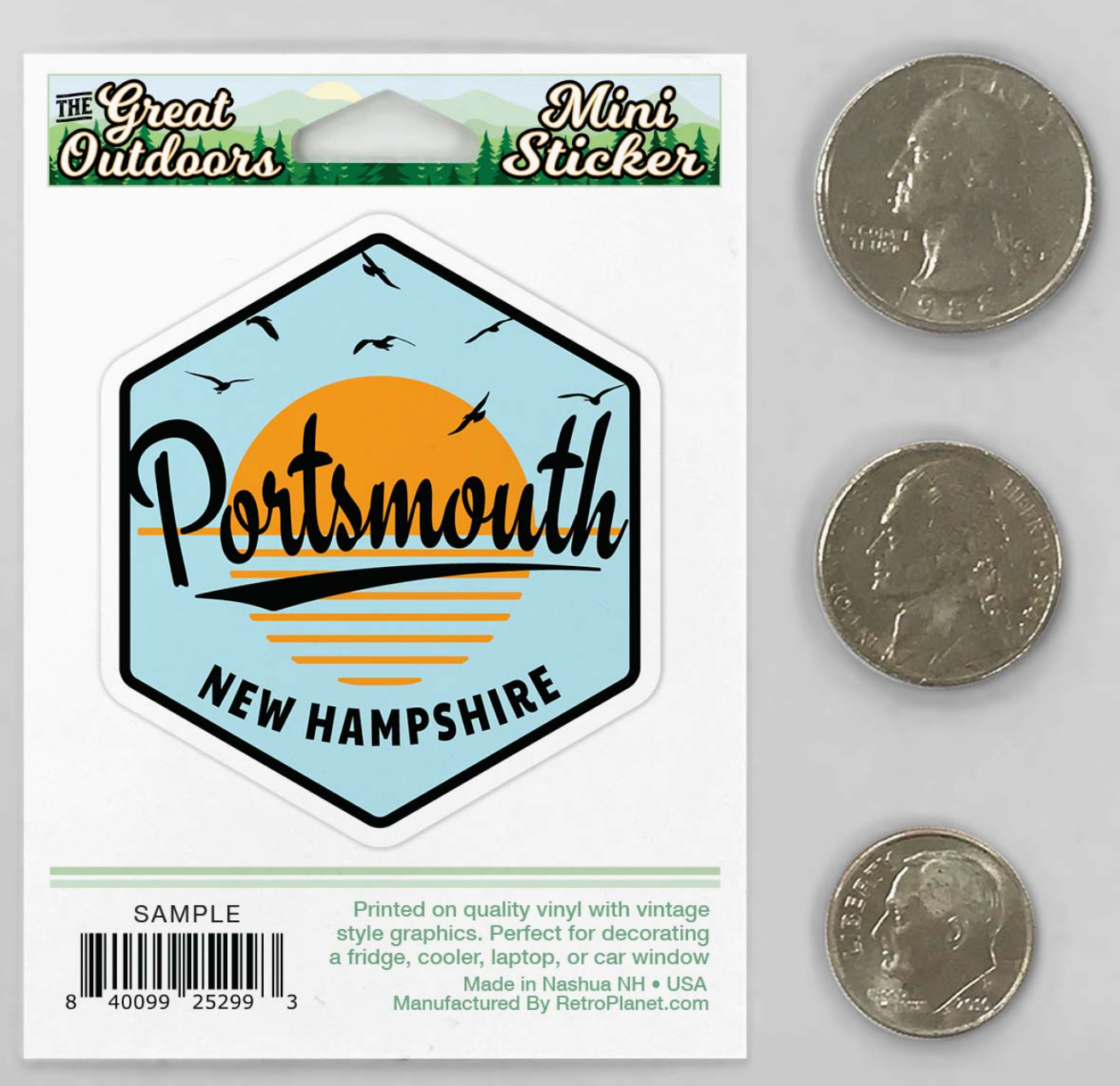 Portsmouth NH Ocean Sunset vinyl mini sticker (Retro Planet) OL