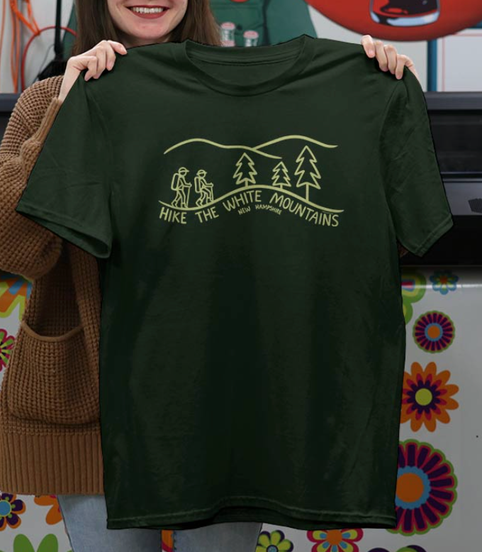Hike the White Mountains NH Adult T-Shirt Forest Green (Retro Planet) OL