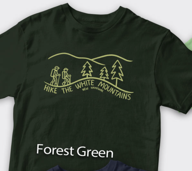 Hike the White Mountains NH Adult T-Shirt Forest Green (Retro Planet) OL