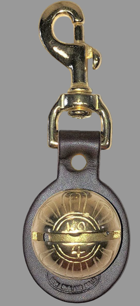 Leather Safety Bell burgundy color leather with brass bell (New England Bells) OL