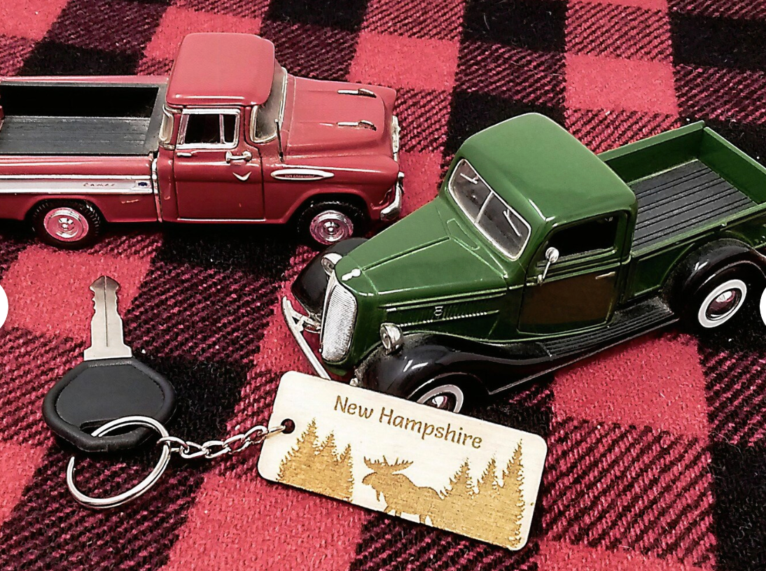 Wood New Hampshire Keychain (Of Moose and Mountain) OL