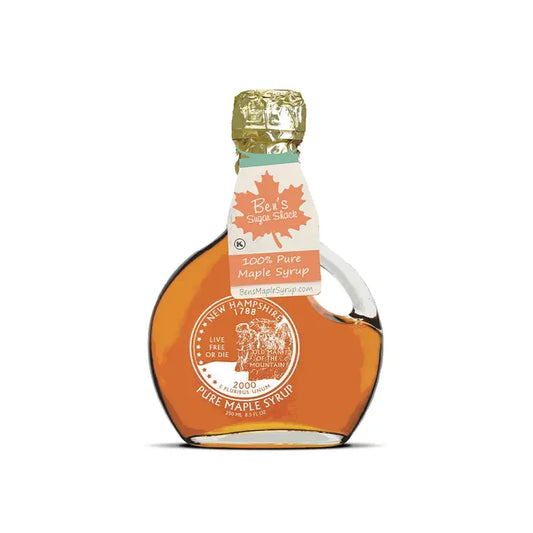 Ben's Sugar Shack Maple Syrup in Man of the Mountain Glass 8.45 oz