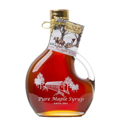 Pure NH Maple Syrup Covered Bridge Basque Glass 8.45 oz. (Ben's) OL