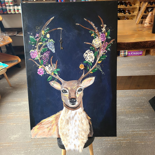 Spring Deer Mixed Media Painting (Jessica Filip) OL