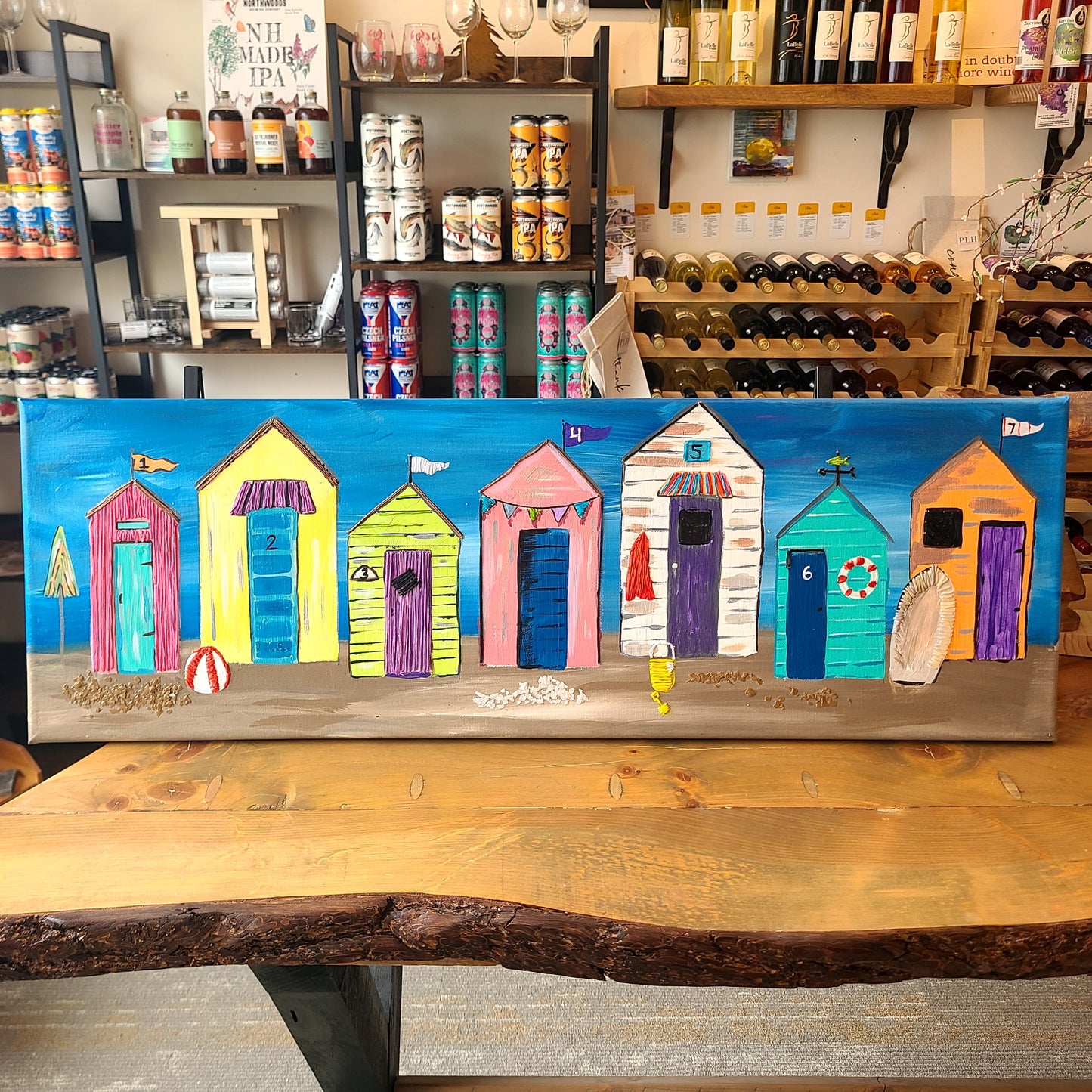 Beach Huts Mixed Media Painting (Jessica Filip) OL