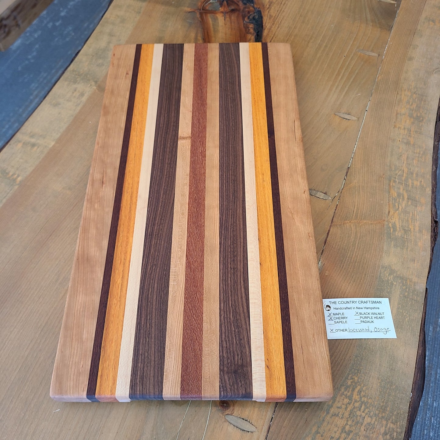 Handcrafted maple, black walnut, cherry, lacewood & osage wood cutting board (The Country Craftsman)OL