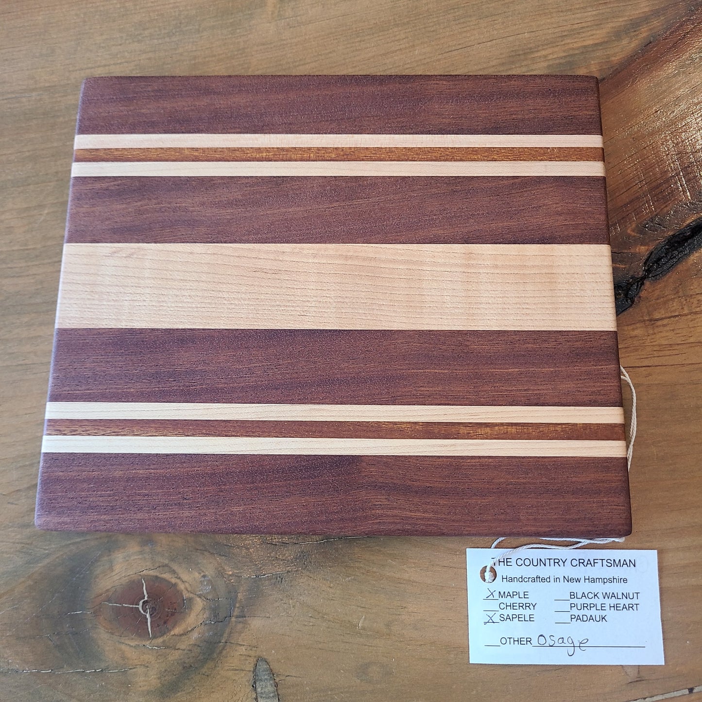 Handcrafted Maple, Sapele & Osage Woods Cheese Board (The Country Craftsman) OL