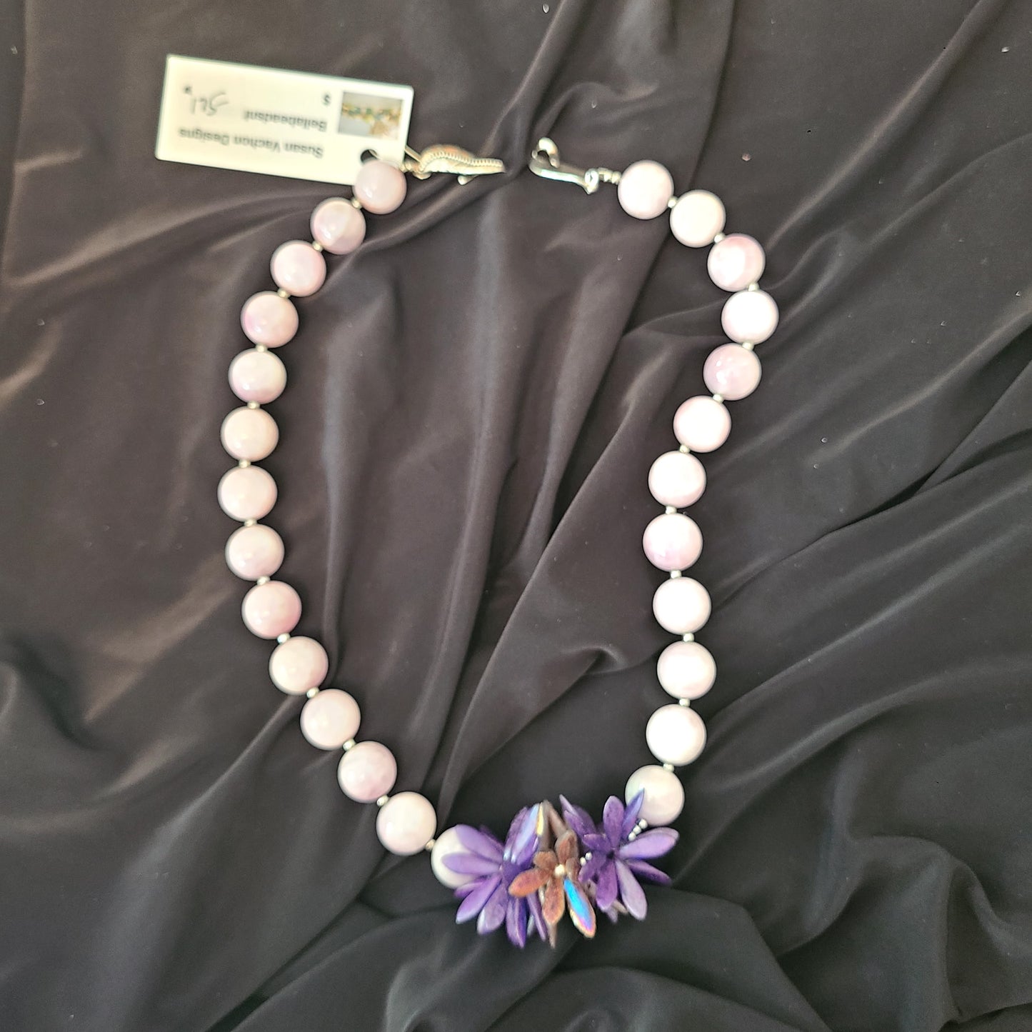 Kunzite African Stone Necklace with 2 Plum Blossoms and Sterling Clasp (Susan Vachon Designs) OL