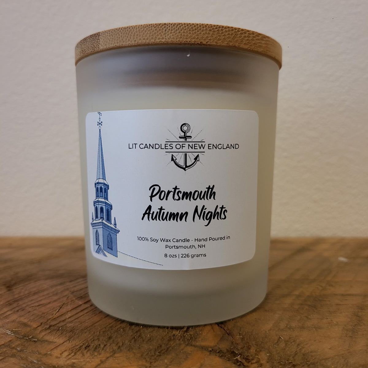 Hand Poured Portsmouth Autumn Nights 8 oz. soy, clean burn candle (LIT Candles of New England) OL