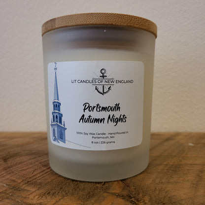 Hand Poured Portsmouth Autumn Nights 8 oz. soy, clean burn candle (LIT Candles of New England) OL