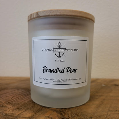 Hand Poured Brandied Pear 8 oz. soy, clean burn candle (LIT Candles of New England)