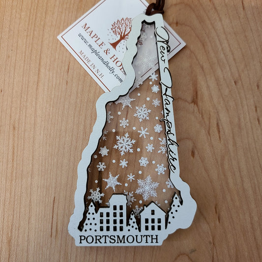 NH Portsmouth Cut-out Holiday Ornament (Maple & Holly) OL