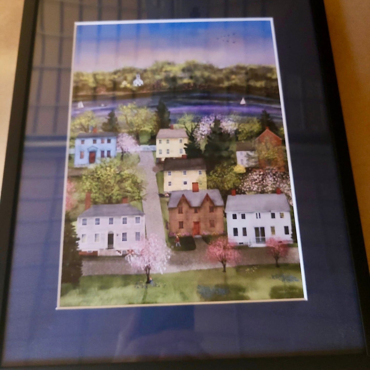 "A Strawberry Banke Spring" matted & framed original illustration (Wickie Rowland) OL