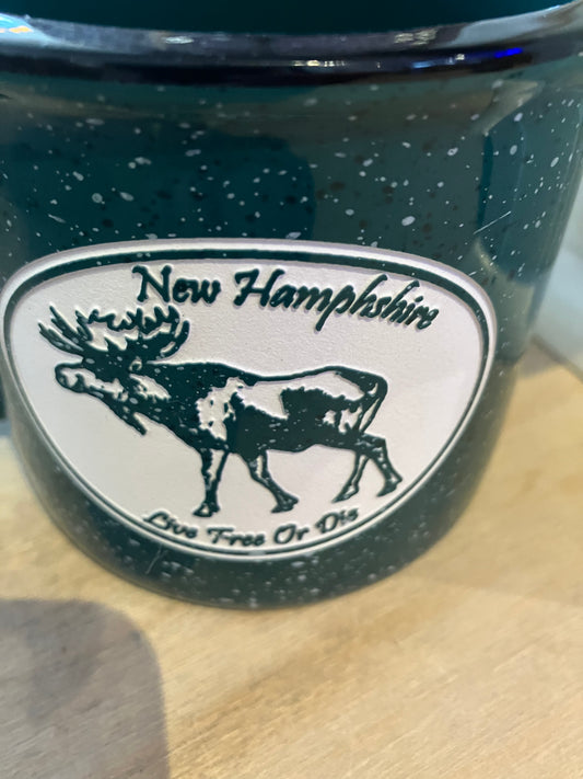 Green Ceramic Mug with Moose Live Free or Die deep etched 15 oz. (American Crystal Works) OL