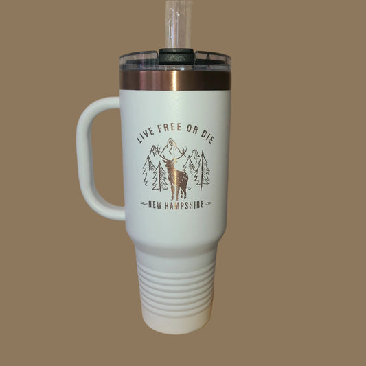 White/Rose Gold etched 40 oz. insulated tumbler w/ straw (Dapper Moose Design Co.) OL