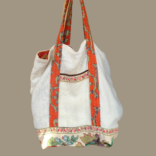 CN-139-04 Artisan Textile Ecru Large Linen Bag (Hillside Studio) OL